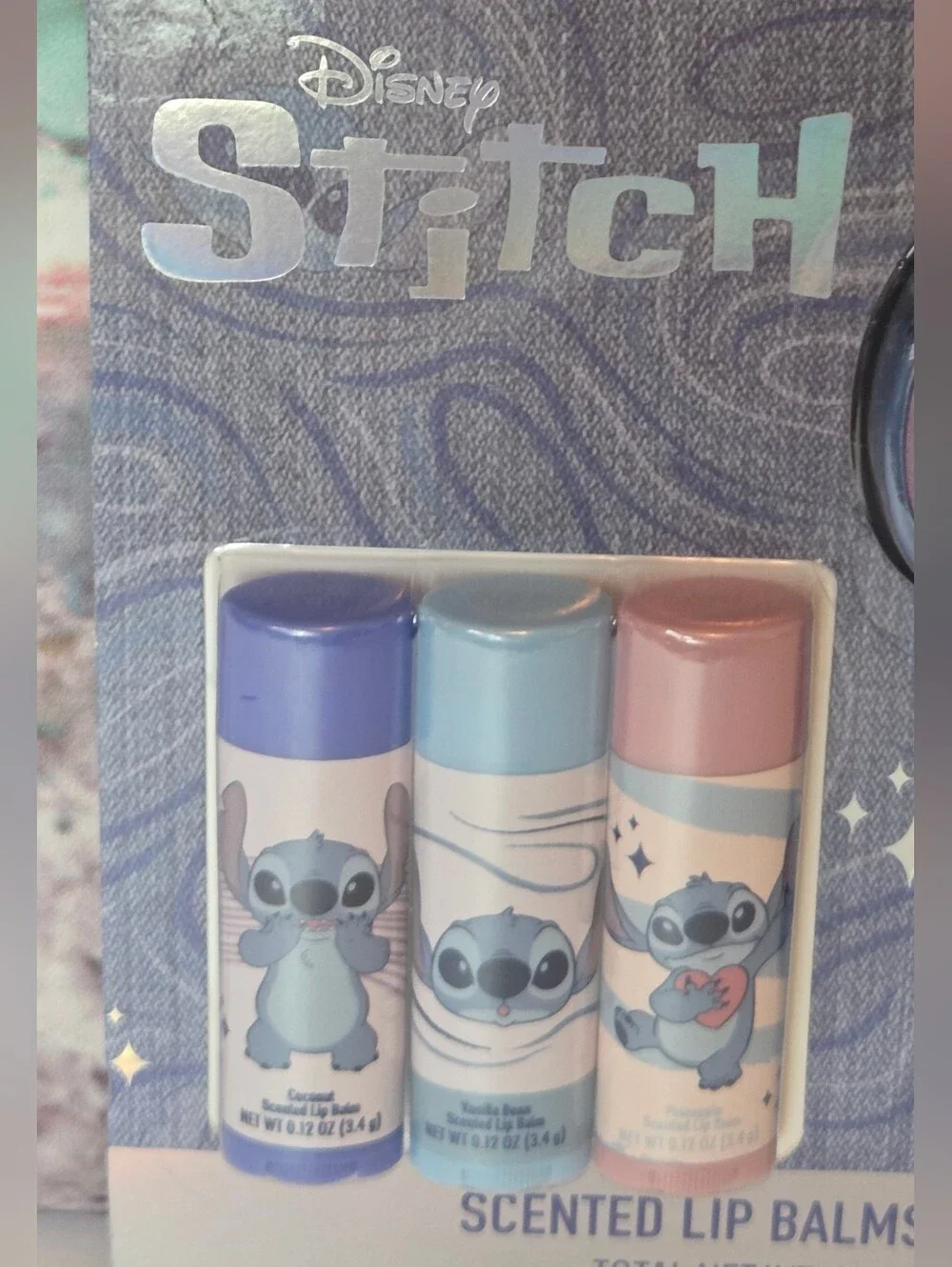 Disney Stitch Scented Lip Balm Trio & Keychain NIP